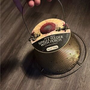 Metal Mesh Single Feeder with Perch - Bronze